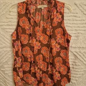 LOFT Women's Floral Sleeveless Blouse - Brown and Orange